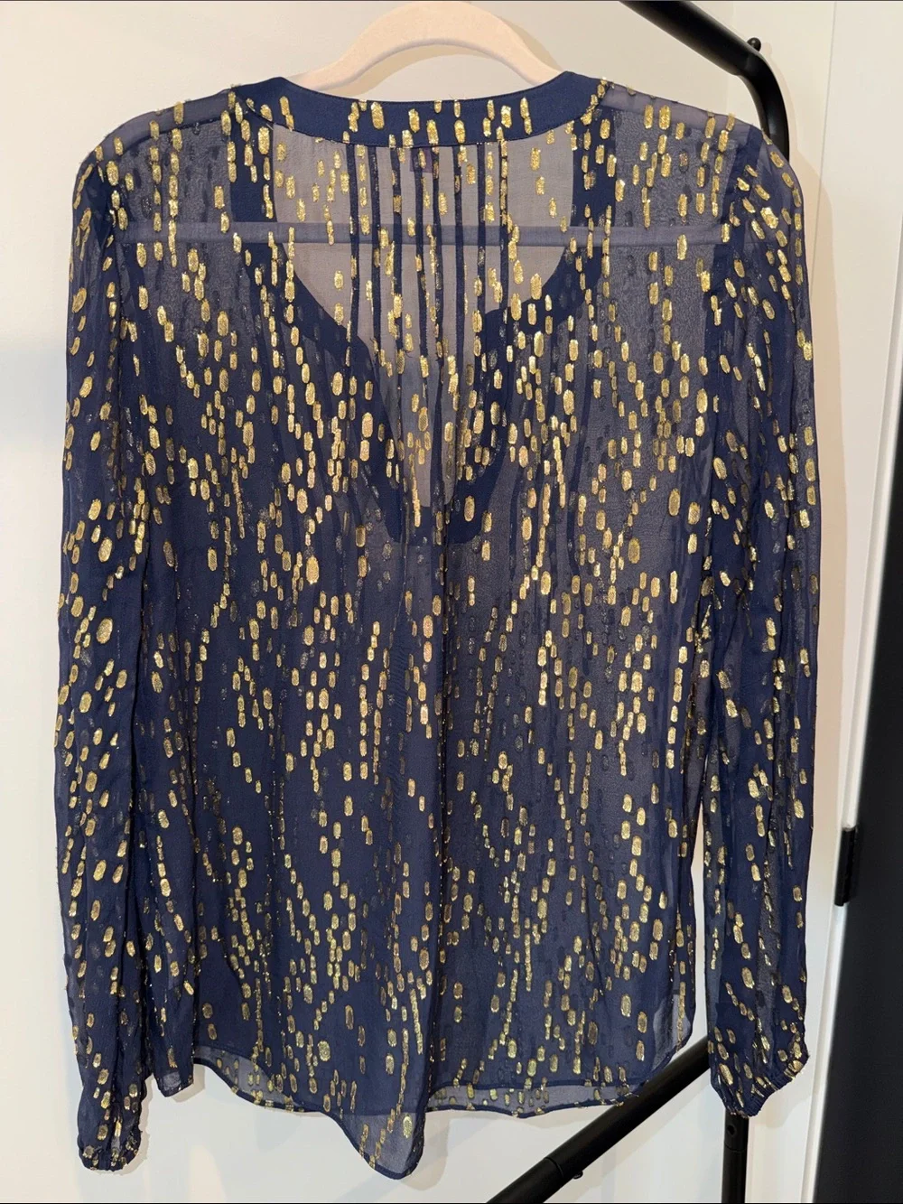 Lilly Pulitzer True Navy Gold Bubble Clip Dot Jacquard Blouse Top